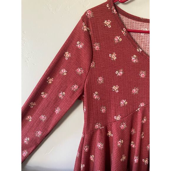 Reb. In J Rust Floral Baby Doll Fall 3/4 Sleeve V-Neck Blouse- Size Large - Picture 7 of 9